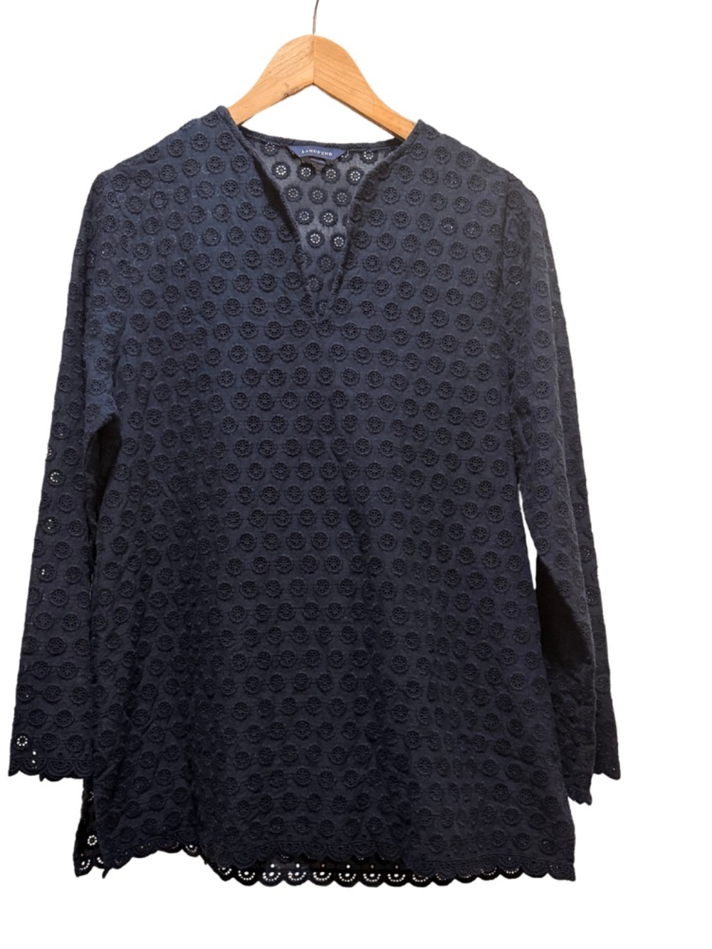 Lands' End Women's Navy Eyelet Tunic Long Sleeve  Sz M 10 - 12